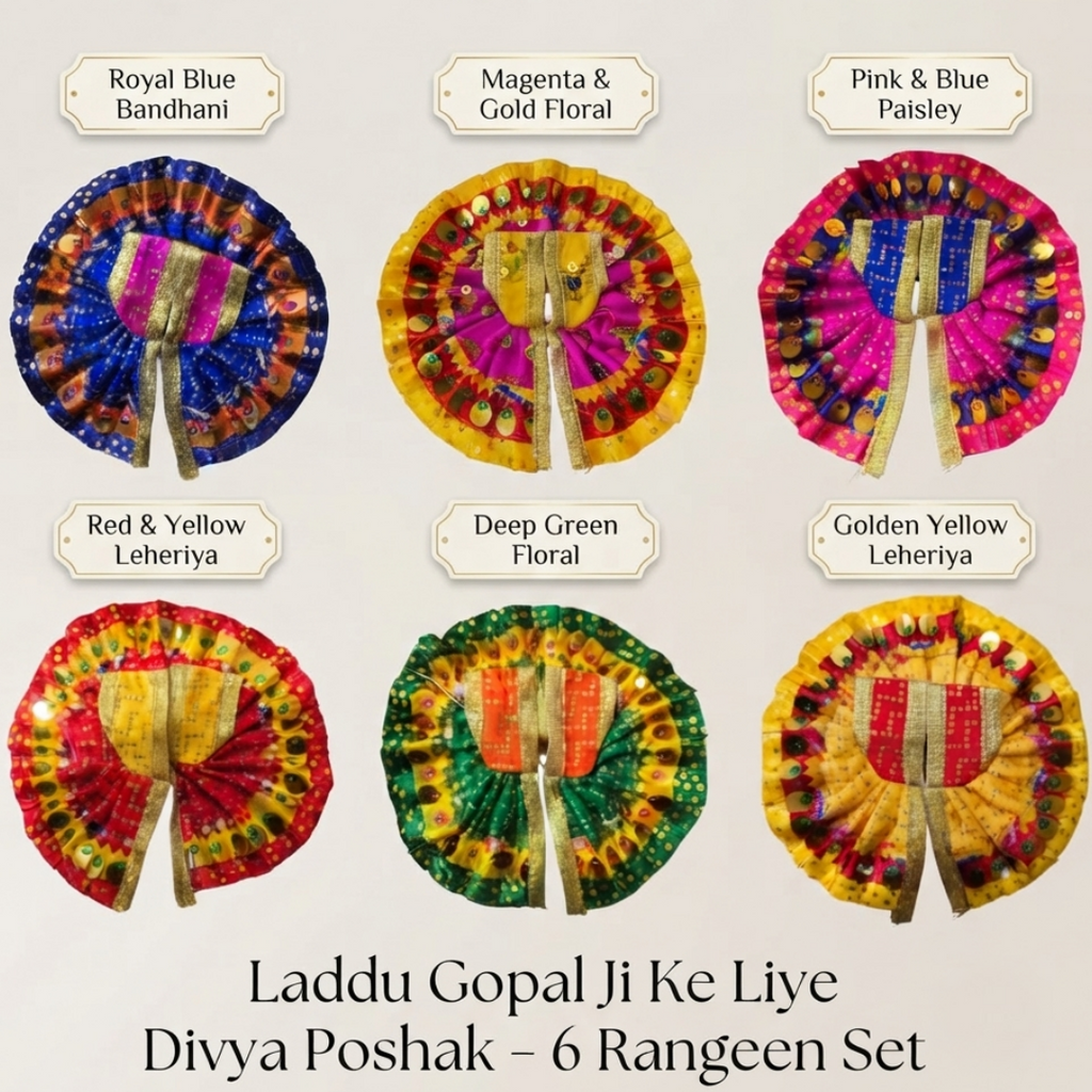 Laddu Gopal Poshak Combo Pack (Set of 6) | Designer Printed Dresses | Kanha Shringar | Janmashtami Special